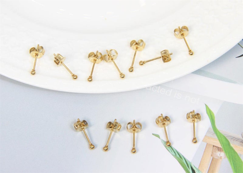 showself 12Pcs 2MM Tiny Ball Stud Earrings, 20G Hypoallergenic Surgical Steel Small Gold Cartilage Helix Piercing Jewelry, Micro Stacked Stud Earring, Mini Dot Post Earrings Set for Multiple Hole Piercing - Image 2